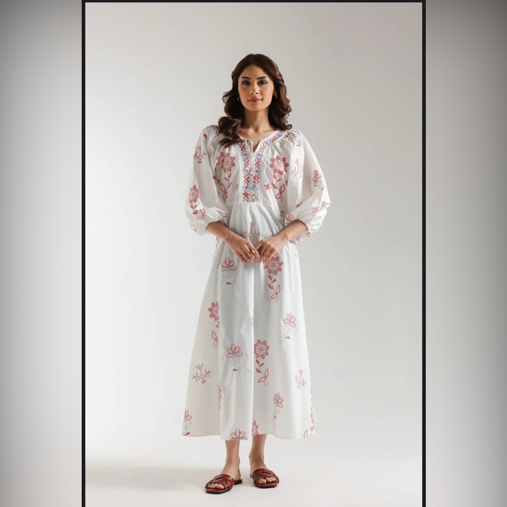 100% Cotton Floral Embroidered Dress